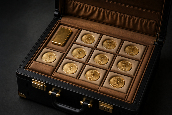 Aged Leather Security Box with Gold Coin Compartments-1